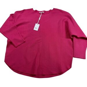 Via Milano Womens Pink Ribbed Knit Dolman Sleeve Pullover Sweater Large